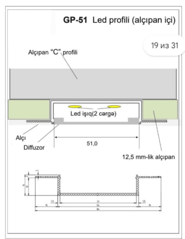 GP-51 Led profili (alçipan içi)