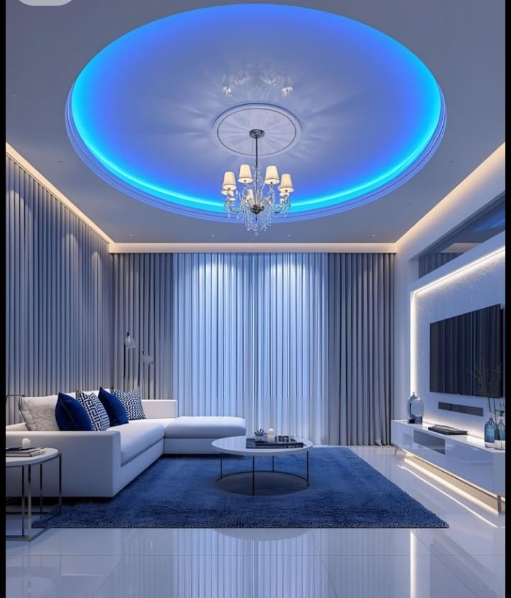 Gizli LED işıqlı iki səviyyəli alçipan tavan